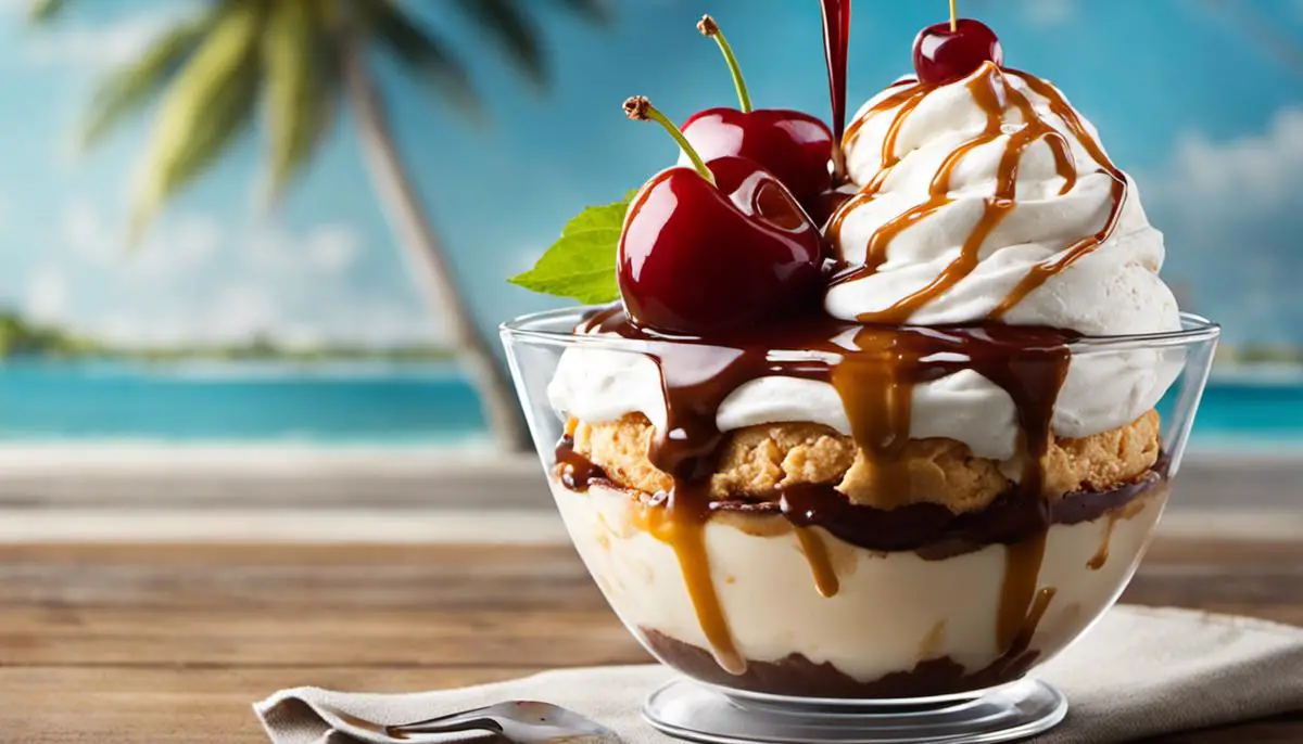 A Close-Up Image Of A Mcdonald's Ice Cream Sundae With A Cherry On Top And A Drizzle Of Caramel Sauce, Showcasing The Delicious Dessert.