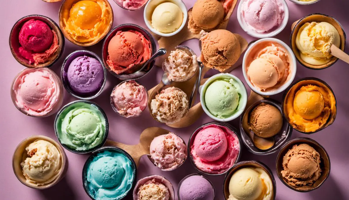 A Colorful Display Of Various Flavors Of Ice Cream Scoops, Creating An Enticing Visual Representation Of Jeni's Splendid Ice Cream.