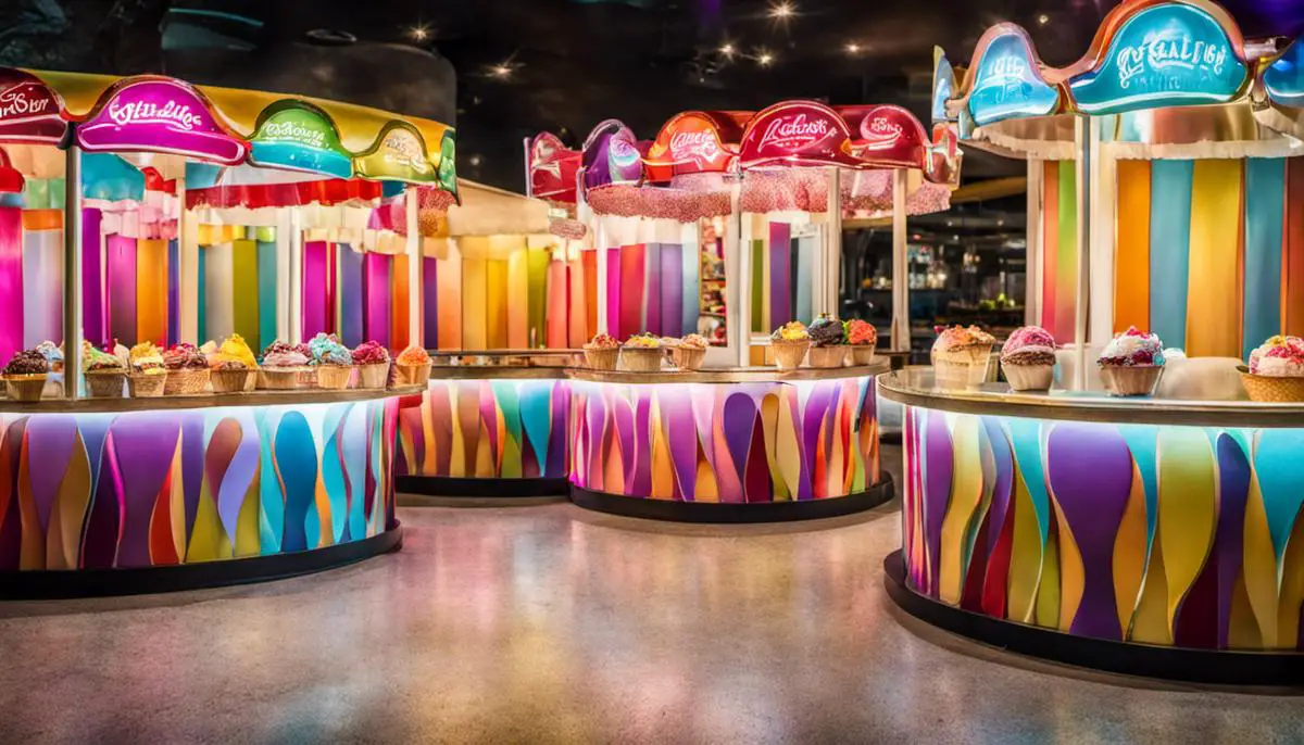 Image Of Ici Ice Cream Shop With Colorful Ice Cream Cones On Display