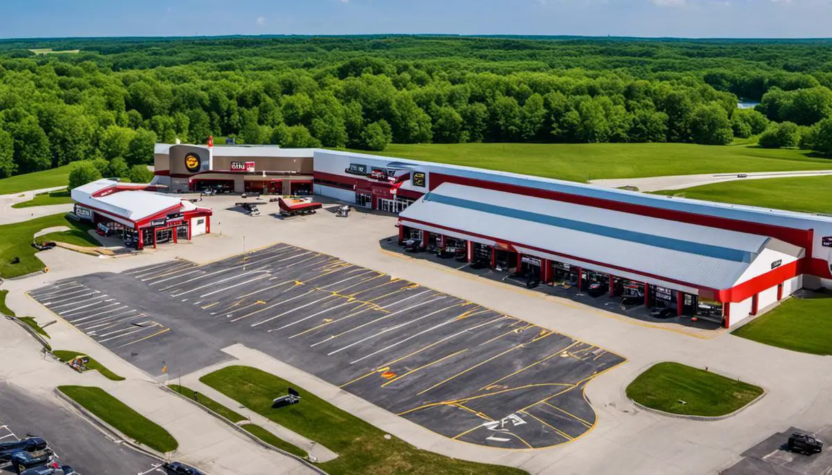 An Image Of Iowa 80 Truck Stop, Displaying Its Vast Parking Space And Various Amenities.