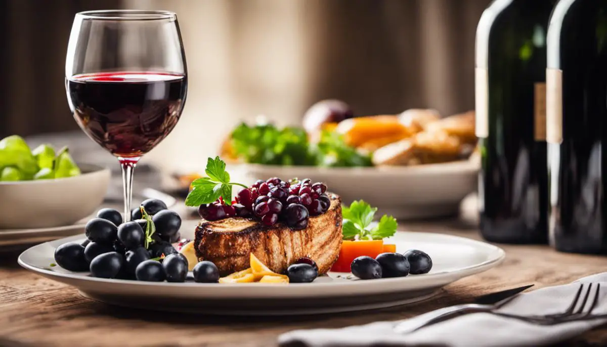 A Wine Bottle And A Plate Of Food On A Table, Representing Wine Pairing Tips