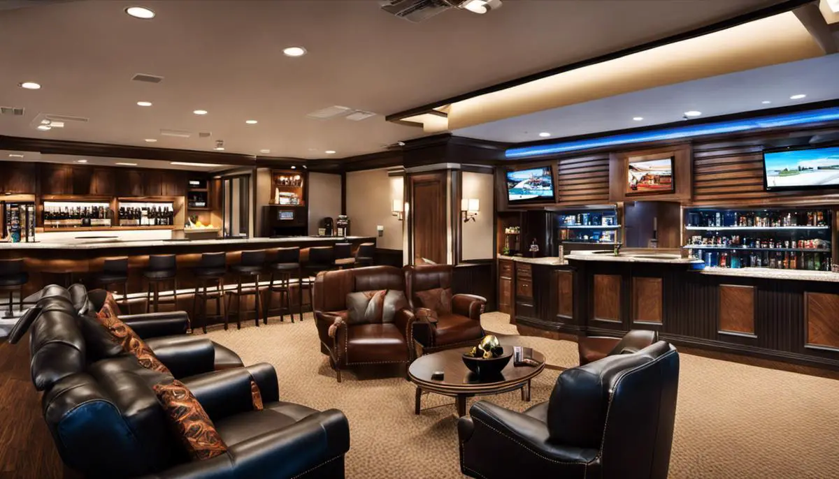 Illustration Of Amenities In A Trucker Lounge With Comfortable Seating, Restrooms, Entertainment, Game Room, Fitness Center, Laundry Facilities, Convenience Shop, And Spa Amenities. - Trucker Lounges At Truck Stops
