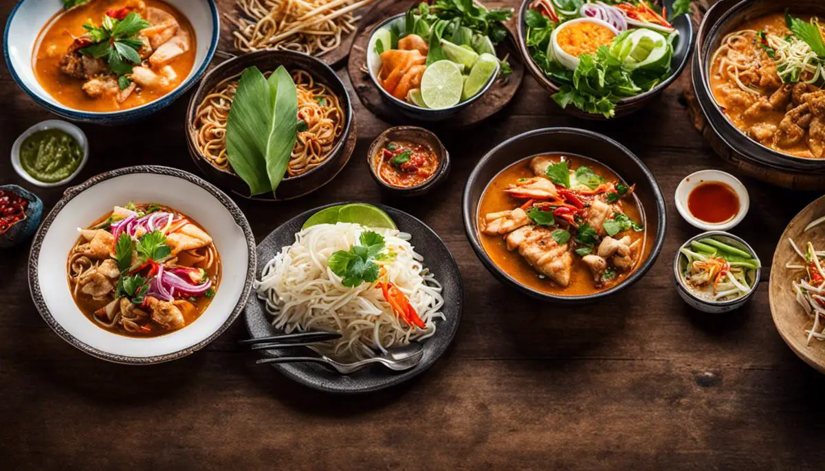 A Vibrant Image Showcasing A Variety Of Delicious Thai Street Food Dishes.