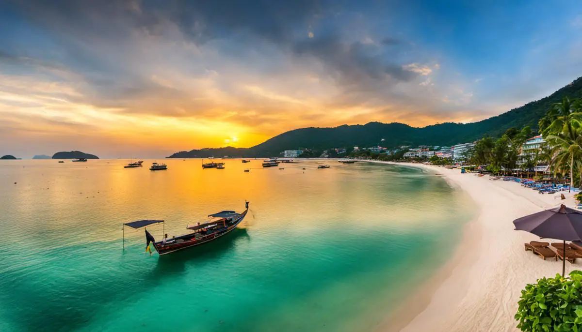 A Picturesque View Of Patong Beach, With White Sands And Crystal-Clear Turquoise Water