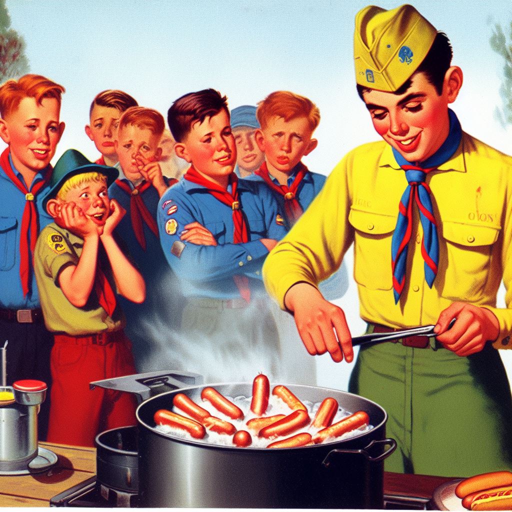 Boy Scouts Cooking Hot Dogs