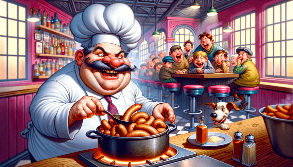 Funny Cook And Hot Dogs