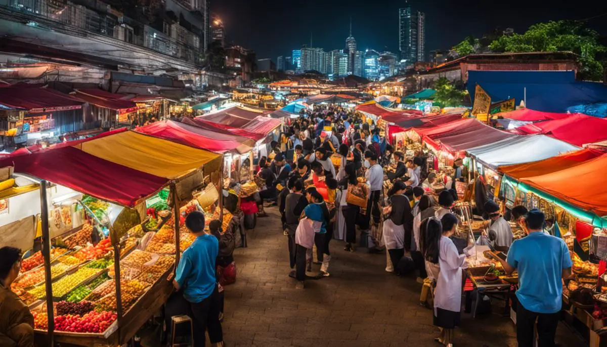 Image Of Vibrant Night Markets With Lively Atmosphere And Colorful Stalls