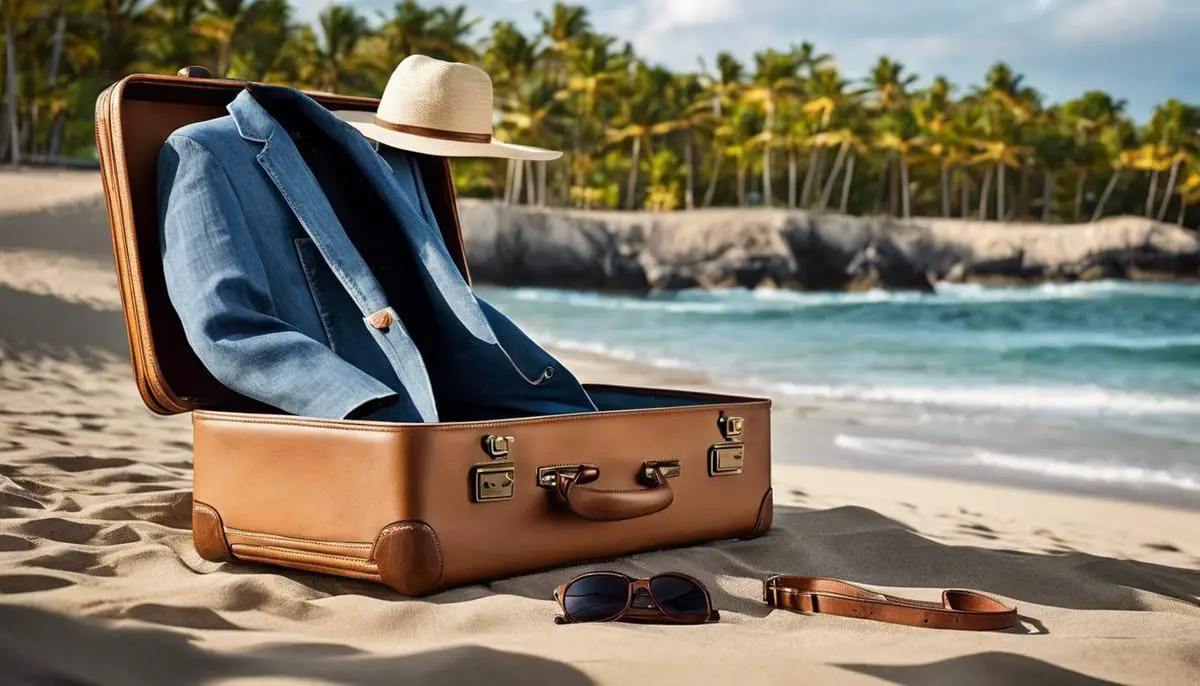 A Tropical Must-Have Image Showing A Suitcase With A Linen Blazer And A Chic Denim Jacket.