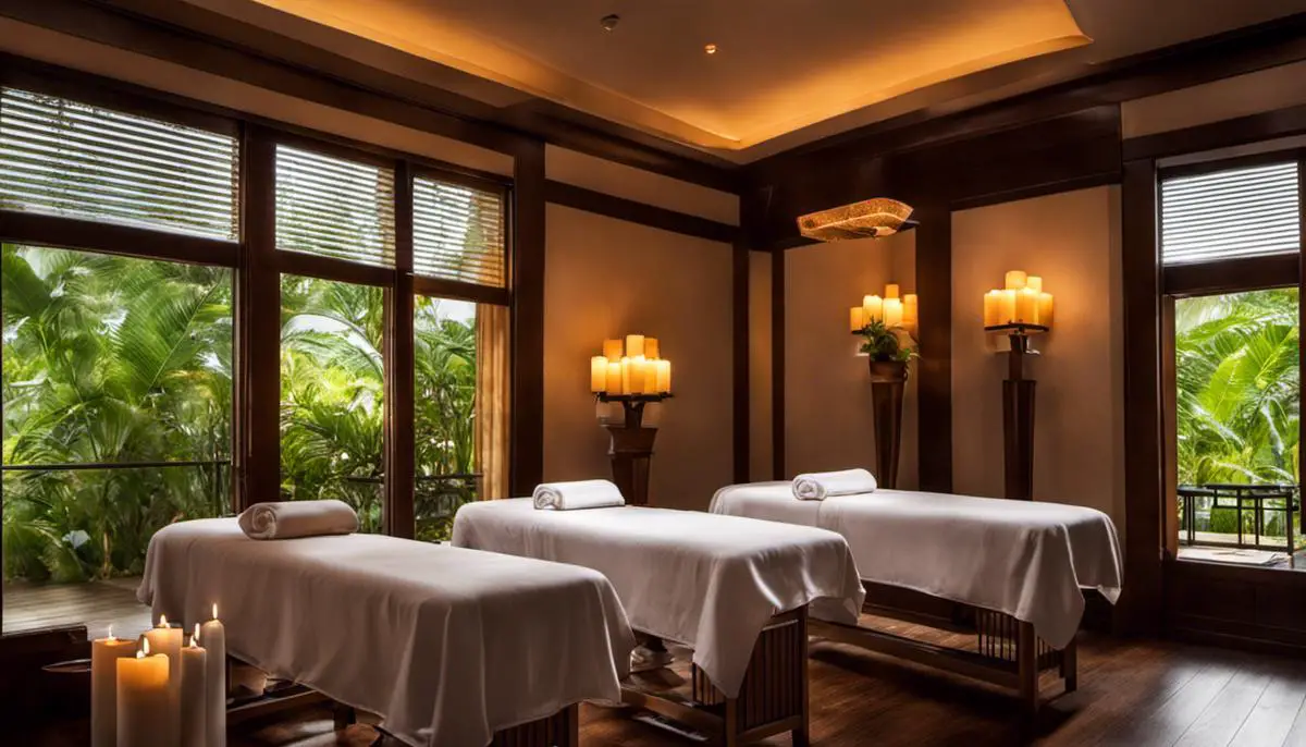 A Serene Image Of A Massage Parlor, With Dim Lighting And Lit Candles