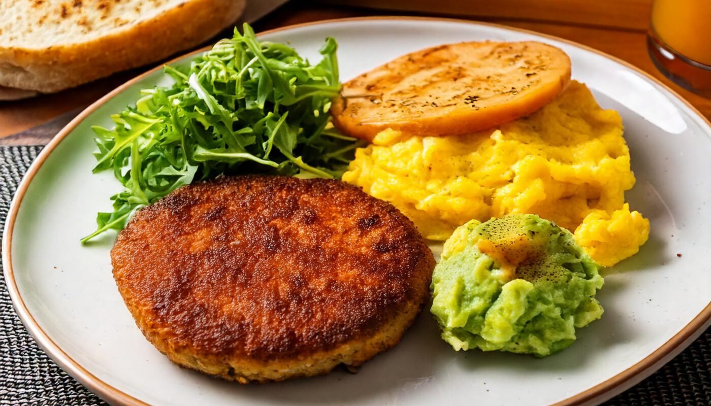 A Plate Of Food With Bread And Vegetables