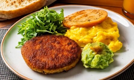 A Plate Of Food With Bread And Vegetables