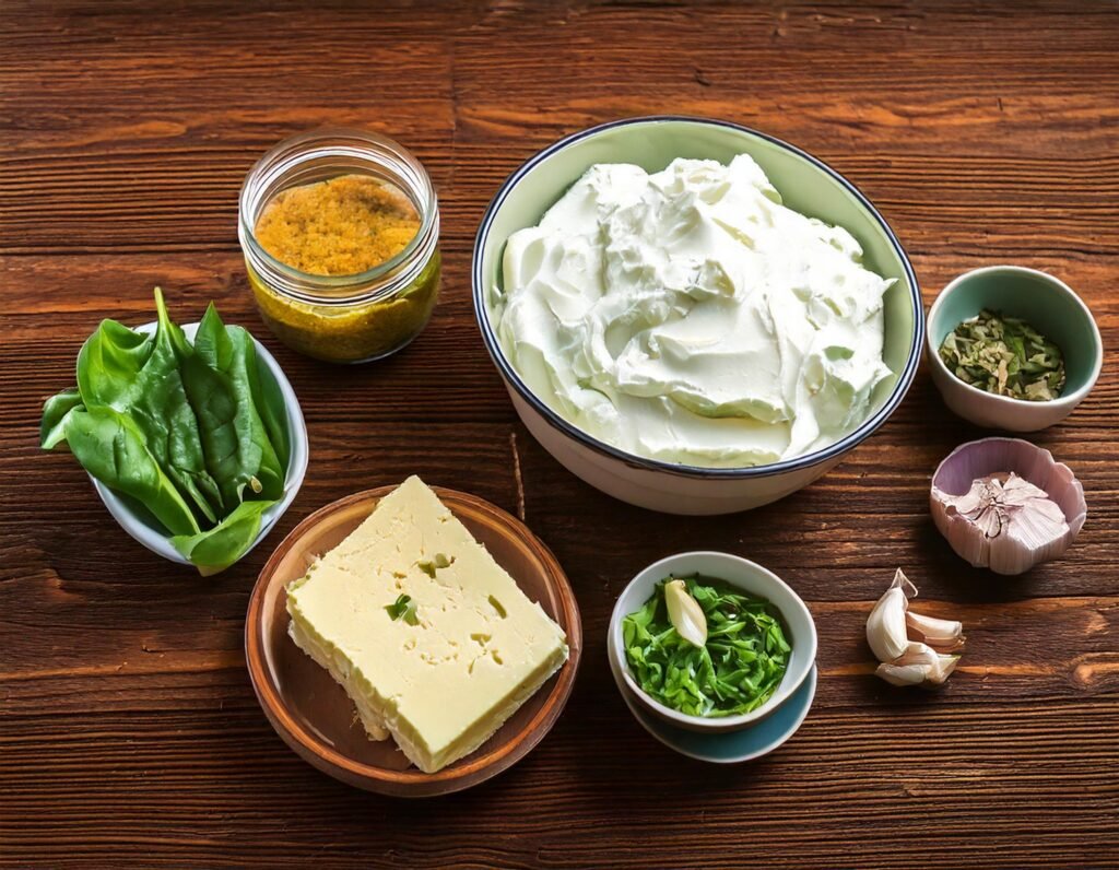 Firefly Create An Image Featuring The Ingredients For Slow Cooker Spinach And Artichoke Dip Arranged