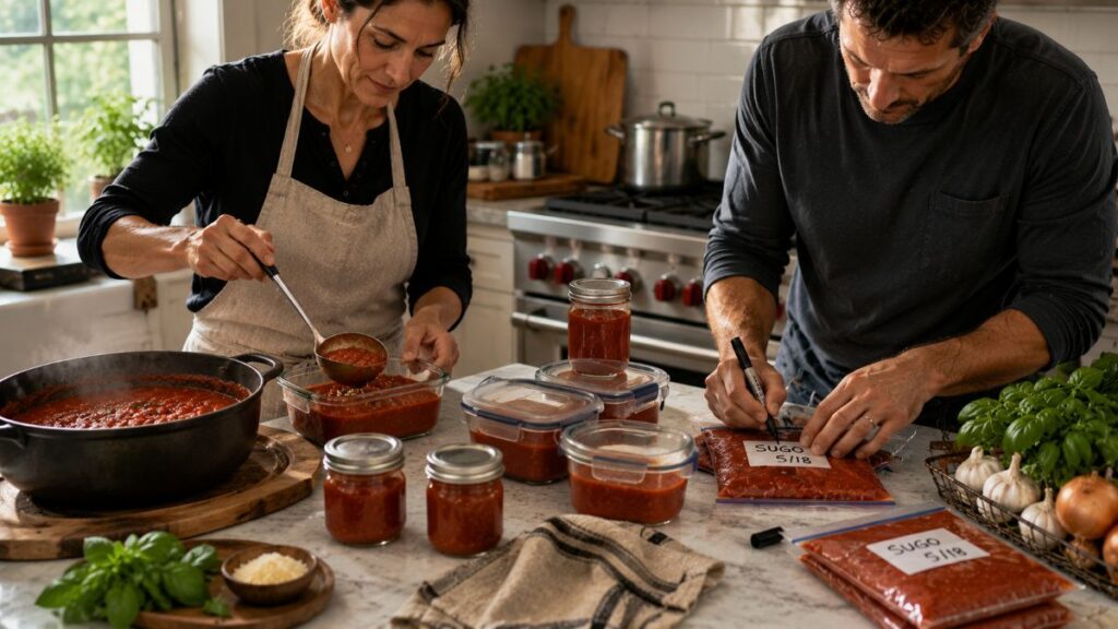 Cooking And Packaging Homemade Tomato Sauce