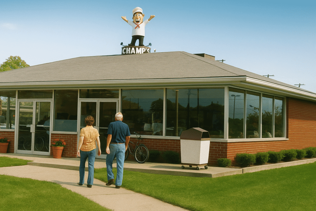 Couple Walking Towards A Diner.
