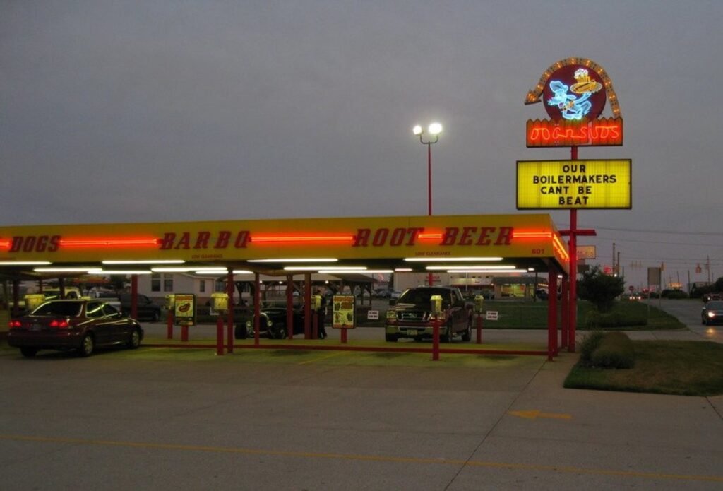 Retro Drive-In With Neon Sign