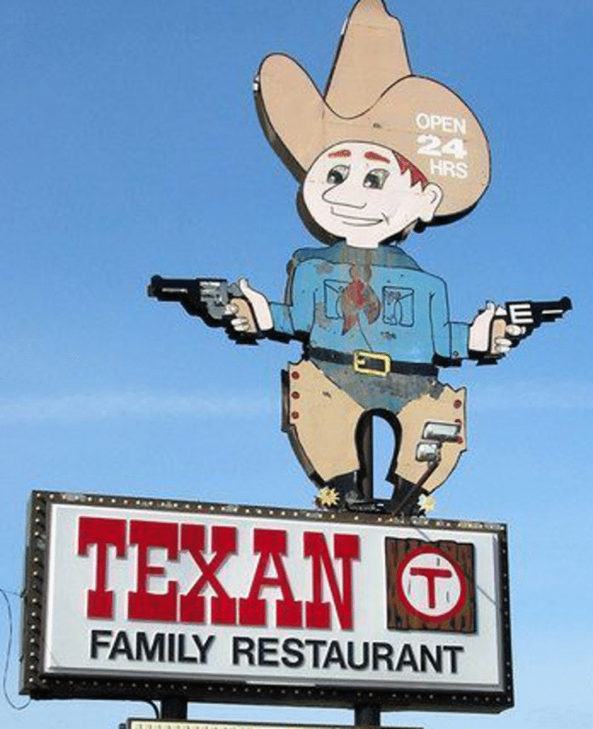 Cowboy Sign For Texan Restaurant. - Defunct Michigan Restaurants
