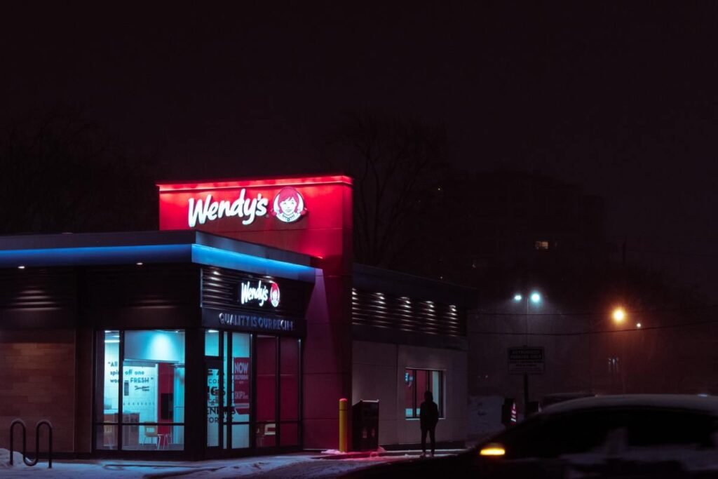 Wendy's Restaurant Illuminated At Night