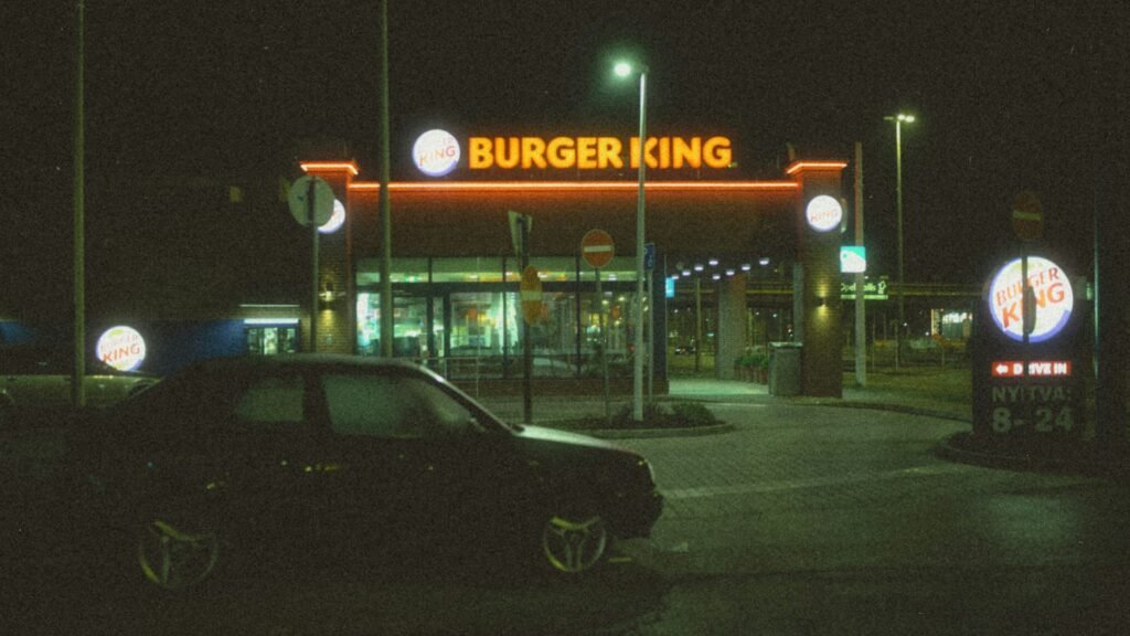 Burger King Restaurant Illuminated At Night