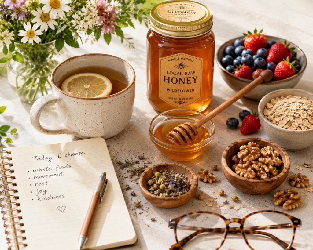 Honey, Fruits, Oats, And Wellness Notes.