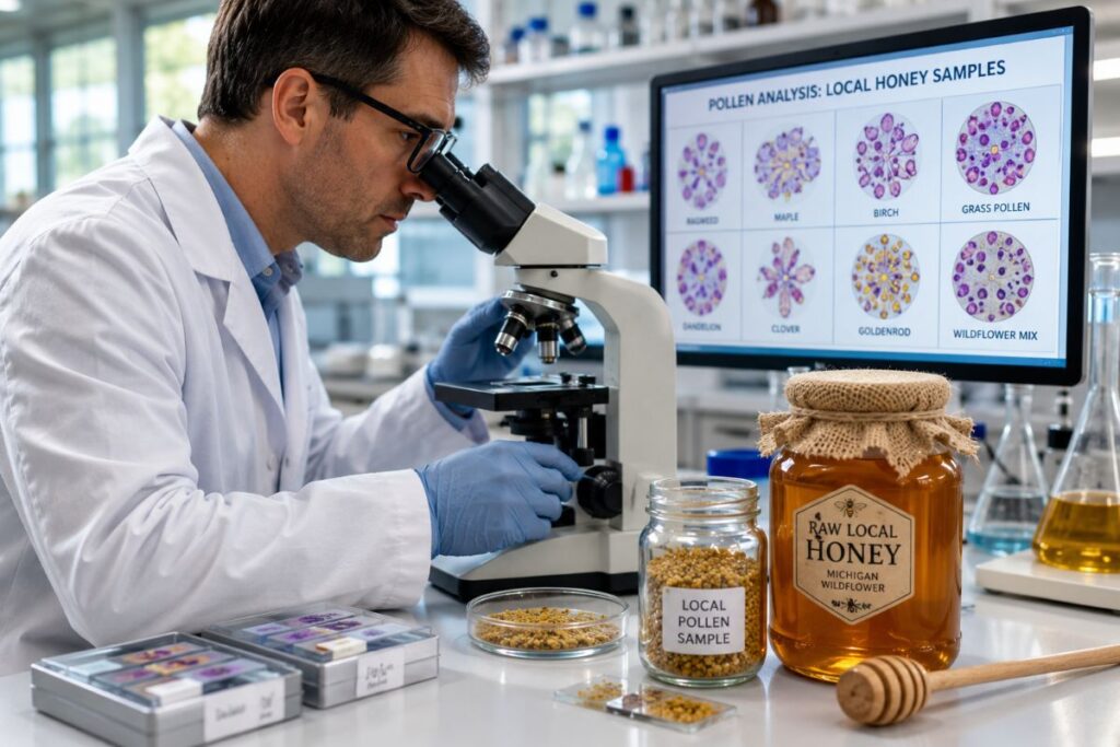 Scientist Analyzing Honey And Pollen Samples