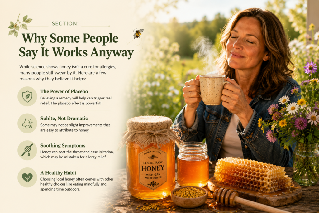 Woman Enjoying Honey And Tea Outdoors
