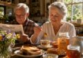 Elderly Couple Enjoying Breakfast Together.