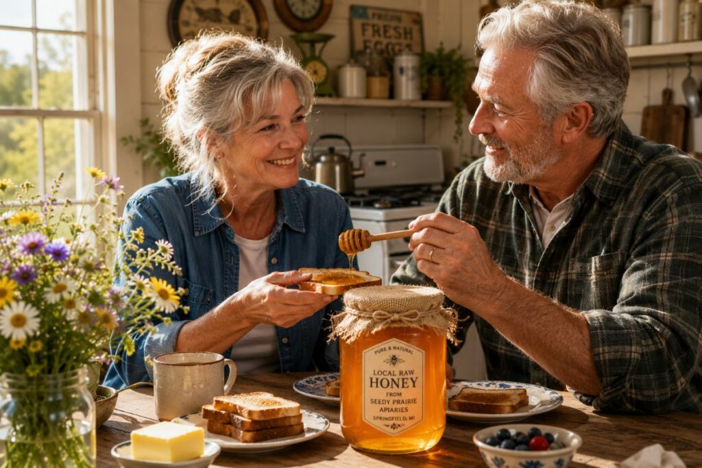 Couple Enjoying Honey And Toast. - Does Local Honey Really Help Allergies