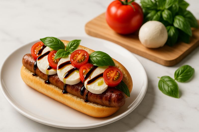 Hot Dog With Mozzarella And Tomatoes