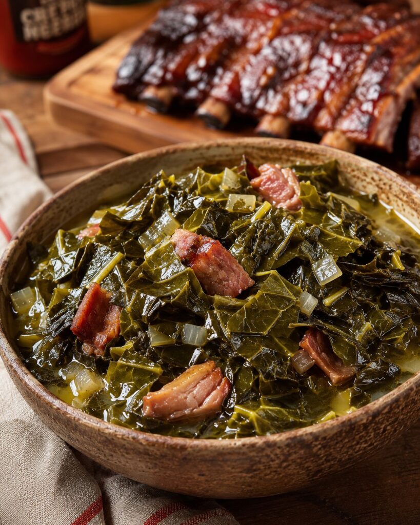 Collard Greens With Smoked Meat Garnish