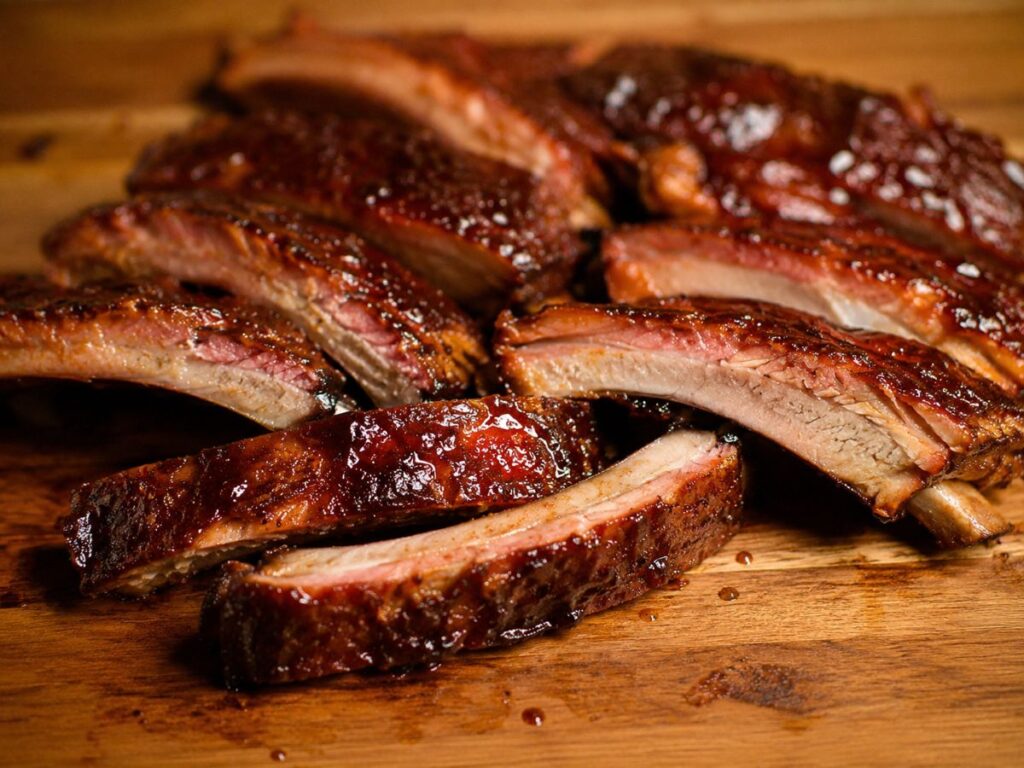 Finished Ribs On Wooden Board