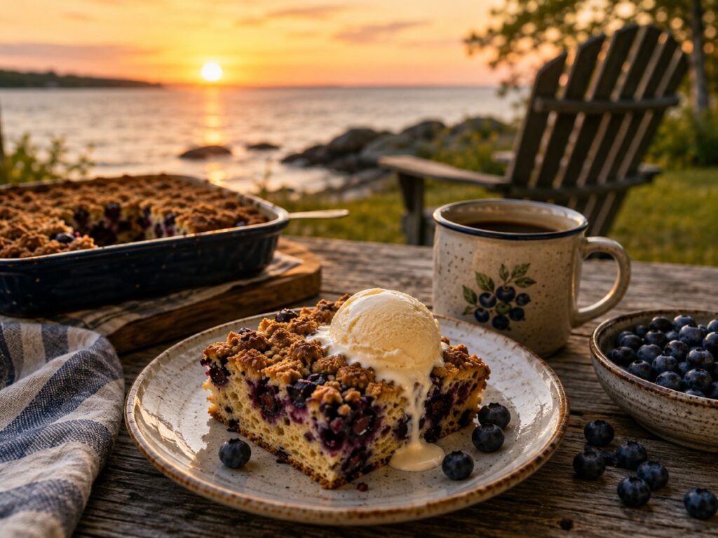 Blueberry Dessert By Lakeside Sunset.