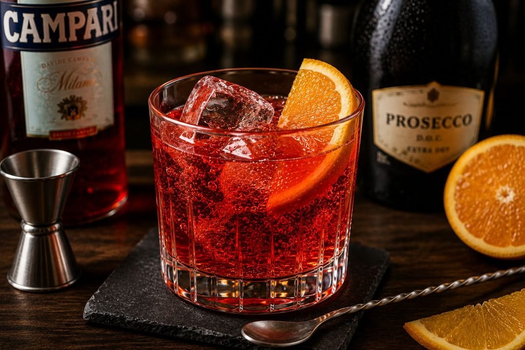 Negroni Sbagliato With Sparkling Wine And Orange.