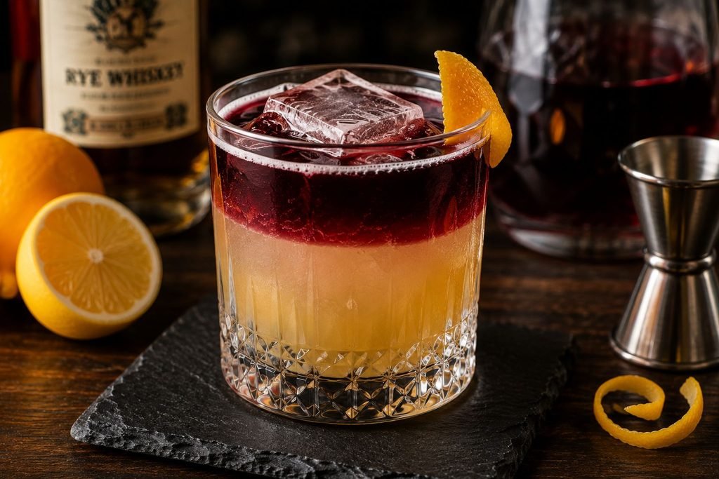 New York Sour With A Red Wine Layer Floating On Top.