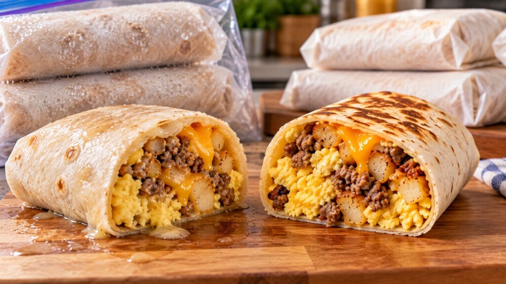 Breakfast Burritos With Melted Cheese Inside