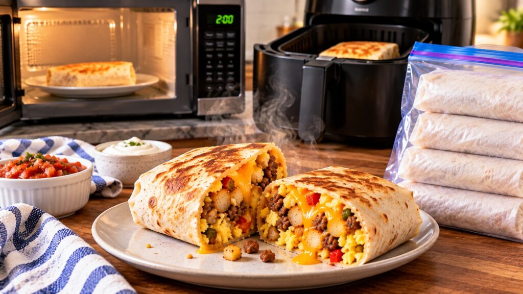 Cut Breakfast Burrito With Steam Rising