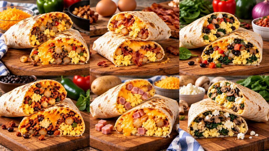 Variety Of Delicious Breakfast Burritos