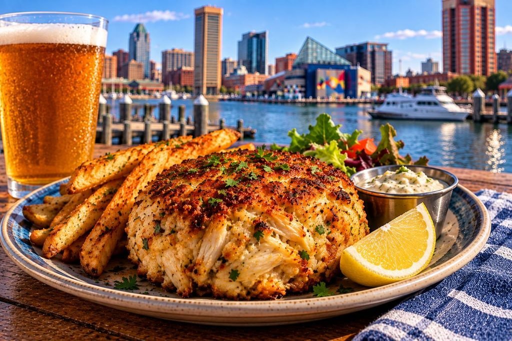 Crab Cake Meal By The Harbor.