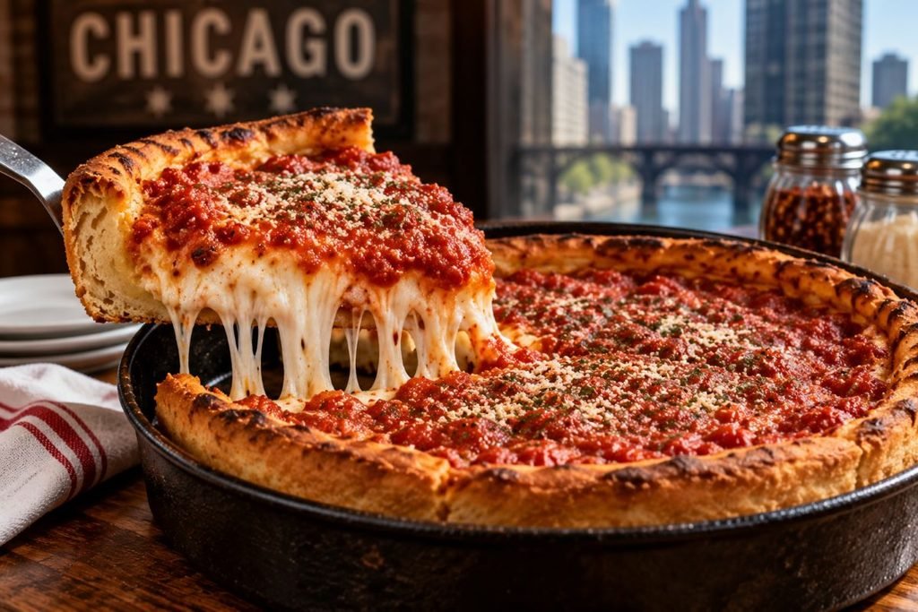 Cheesy Deep-Dish Pizza With Sauce