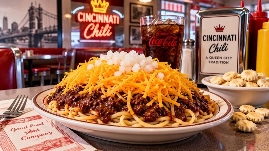 Plate Of Cincinnati Chili With Toppings