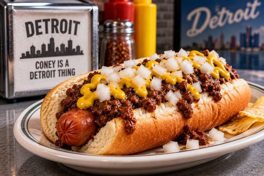 Chili Cheese Dog With Onions And Mustard