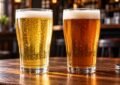 : Light Beer And Regular Beer In Matching Glasses For Comparison.