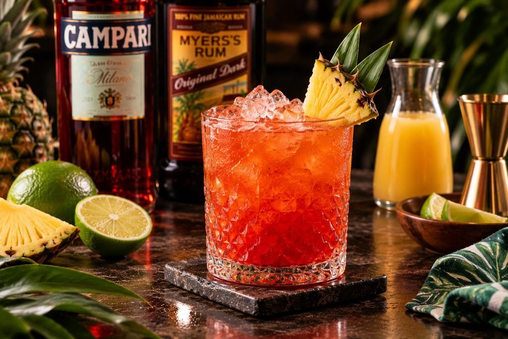 Jungle Bird Cocktail With Tropical Garnish