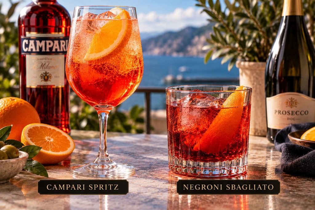 Sunlit Campari Cocktails By The Waterfront