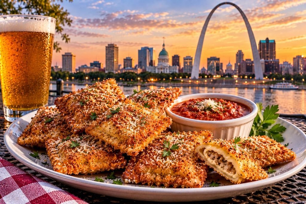 Toasted Ravioli With St. Louis Skyline