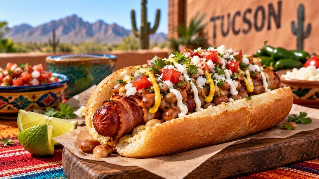 Sonoran Hot Dog With Toppings And Scenery