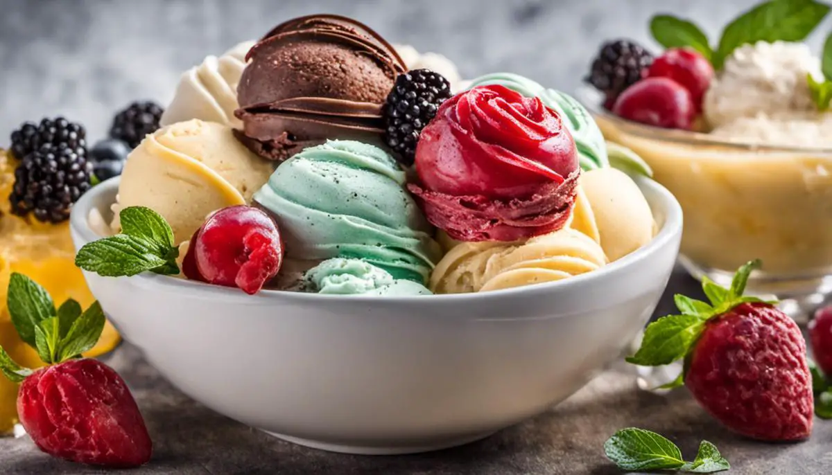 Image Of Various Gelato Flavors Served In A Bowl