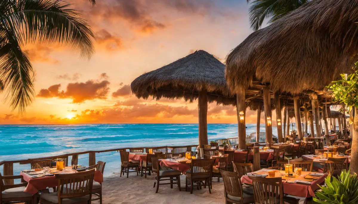 A beachside restaurant with a coastal atmosphere, featuring delicious tacos and refreshing beverages.