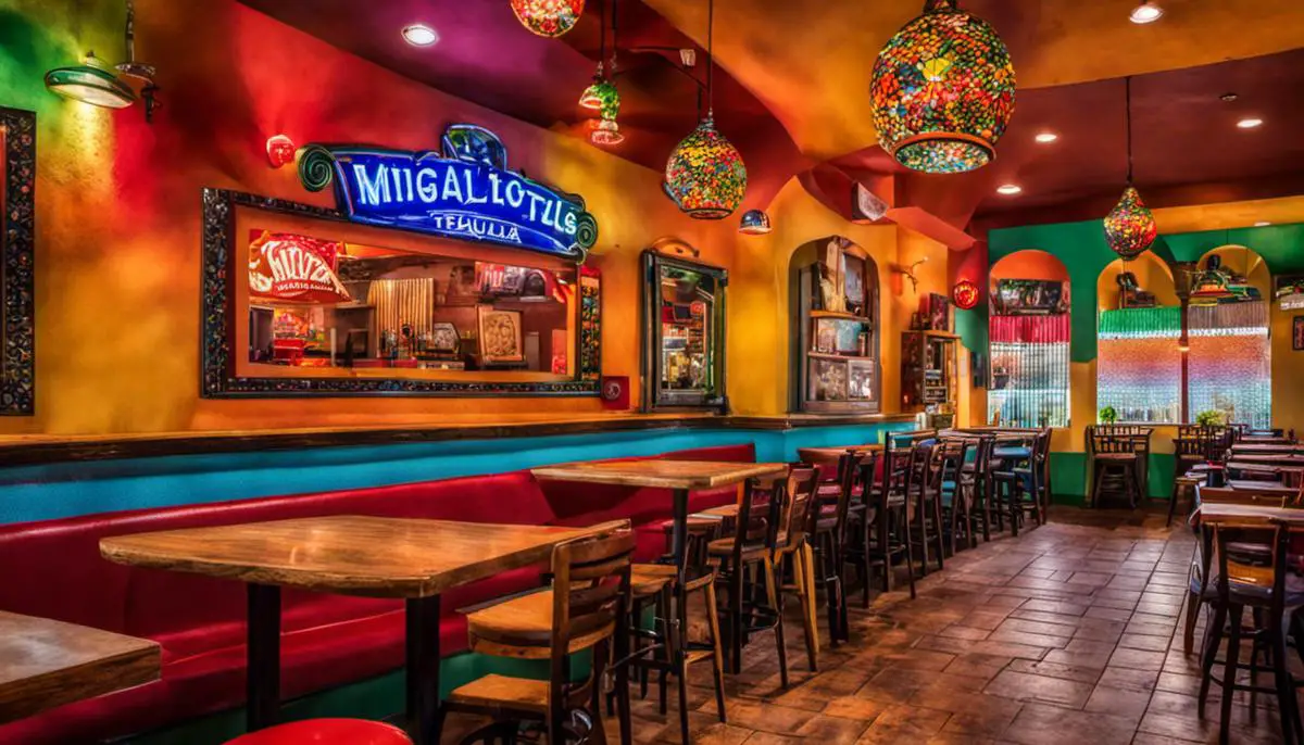 A colorful image showcasing the vibrant atmosphere and delicious food at Miguelitos Taqueria Y Tequilas.